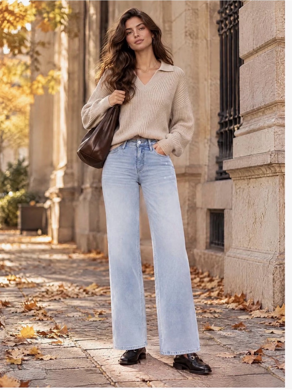 Oneso BBL High-Rise Light Blue Wide-Leg Jeans - Women